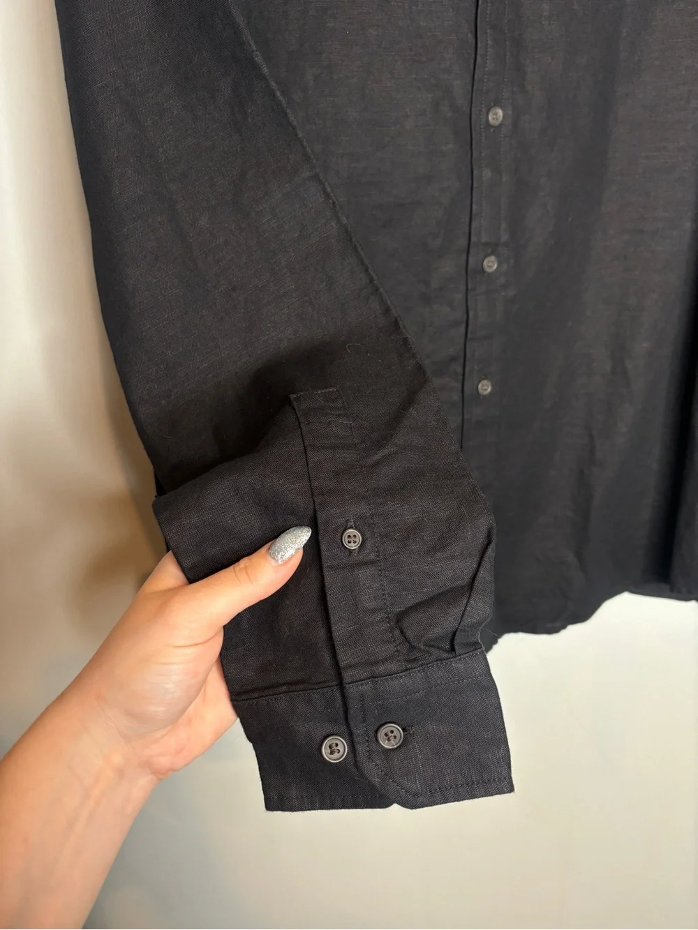 Banana Republic Slim-Fit Linen-Blend Banded Collar Shirt M Black